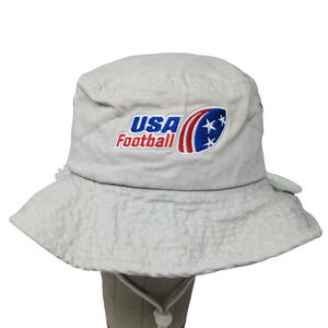 USA Football Men's Bucket Hat Gray Chin Strap 100% Cotton Embroidered Logo